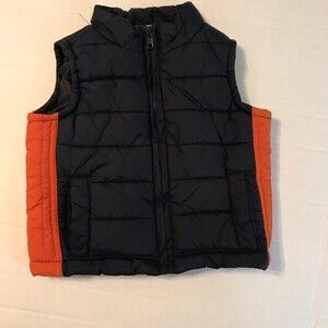 GYMBOREE 6-12 Month Navy Blue Orange Kid's Puffer Vest Zip-Up Pockets Unisex